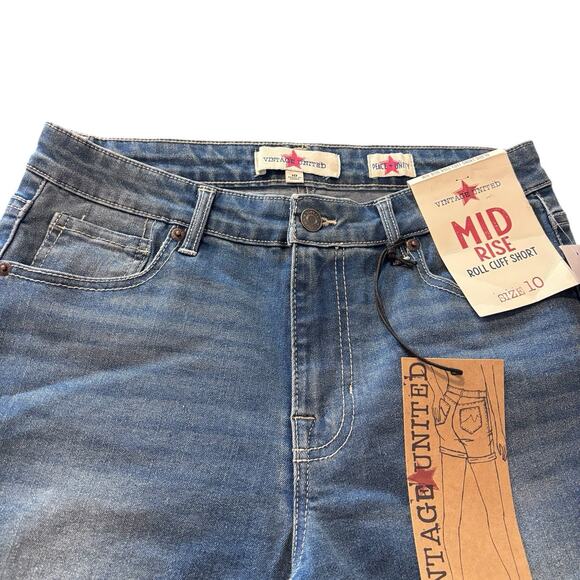 NWT Vintage United Denim Rolled Cuff Jean Shorts Size 10 Mid Rise Stretch - Picture 2 of 6